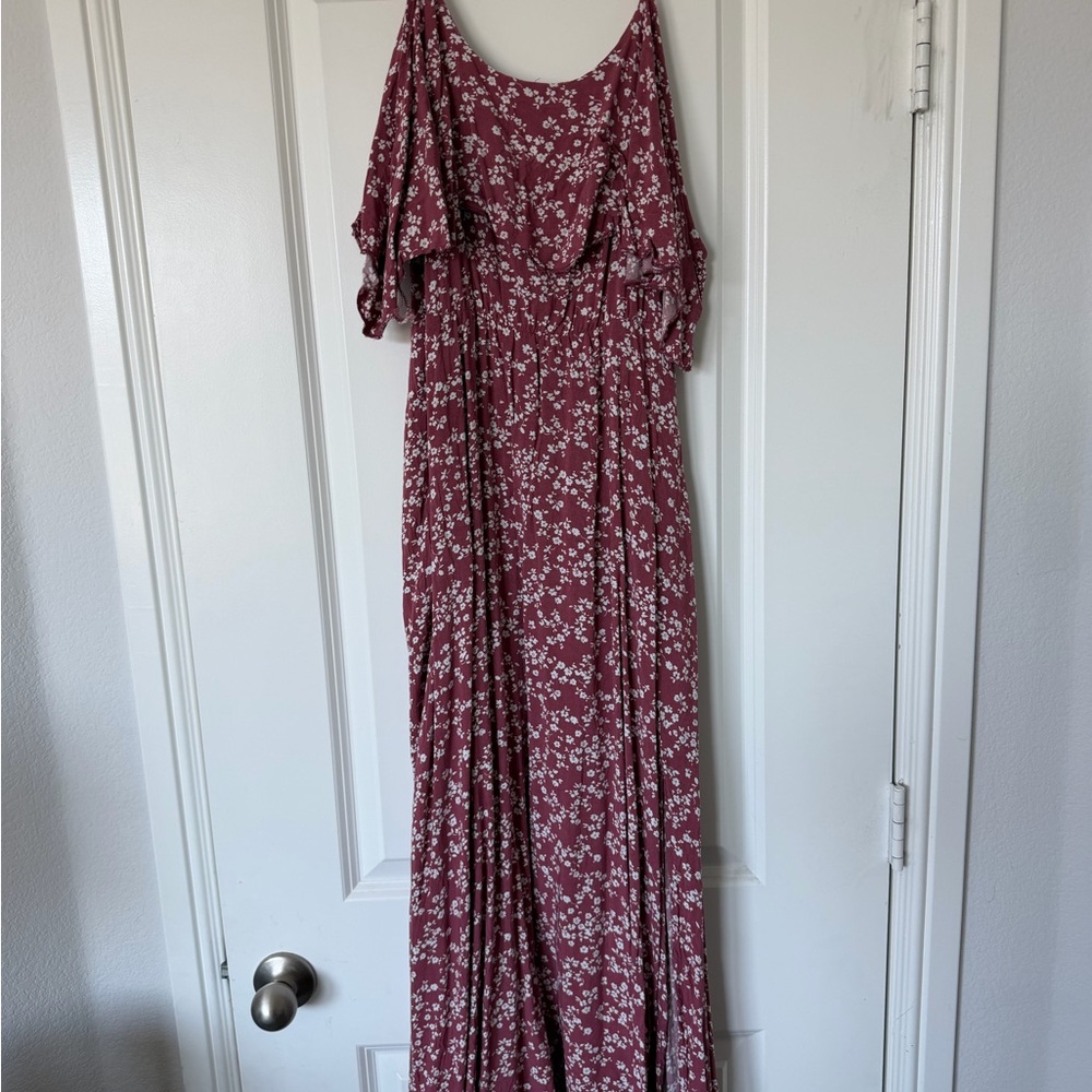 BloomChic Mauve Floral Off-Shoulder Maxi Dress